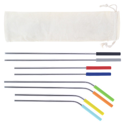 Blank stainless steel 10 in 1 straw set with cotton pouch.
