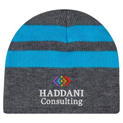Athletic oxford and neon blue custom embroidered beanie.