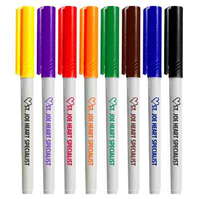 Customized white erase markers with colorful cap.