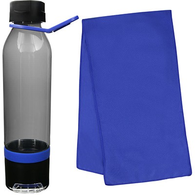 Plastic blue water bottle blank with phone holder in 15 ounces.