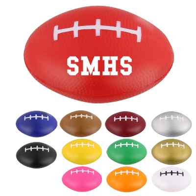 Foam brick red 3.25 inch football stress ball with imprinting.
