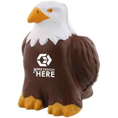 Foam bald eagle stress reliever with a printed logo.