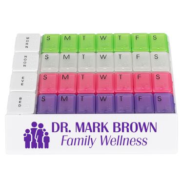 Plastic rainbow medicine tray branded with your logo.
