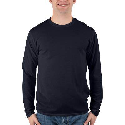 Blank deep navy long sleeve performance blend t-shirt.