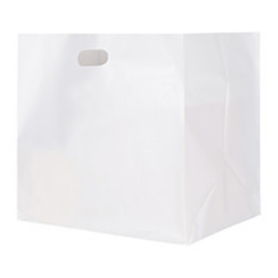 Plastic white recyclable take out bag blank.