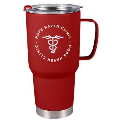 Red tumbler with custom imprint