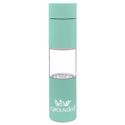 Stainless steel mint water bottle with infuser and custom logo in 16 oz.