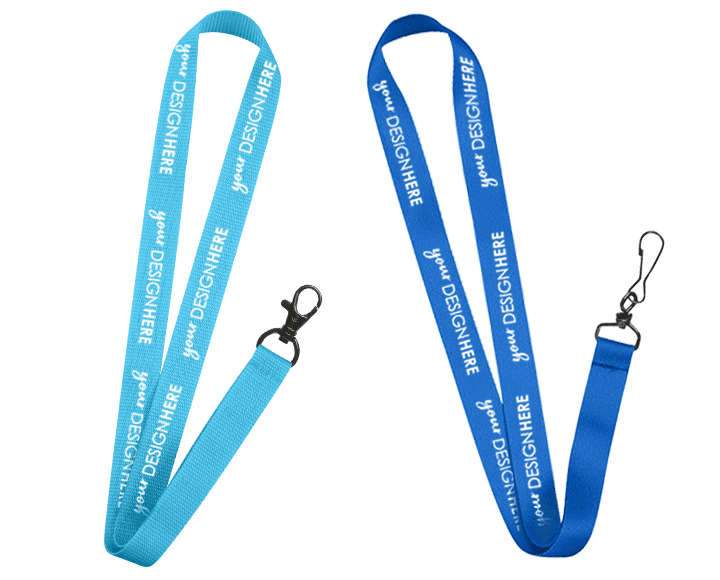 Light blue polyester lanyards with white imprint and blue custom polyester lanyards with white imprint