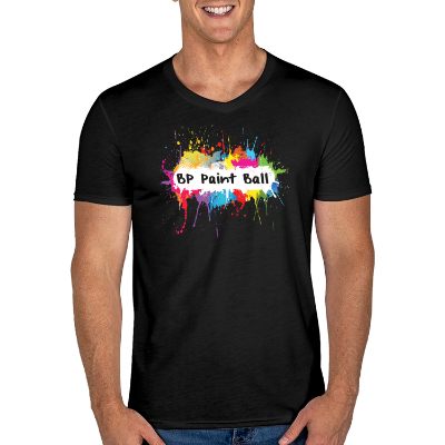 Deep black customized tee with full color imprint.