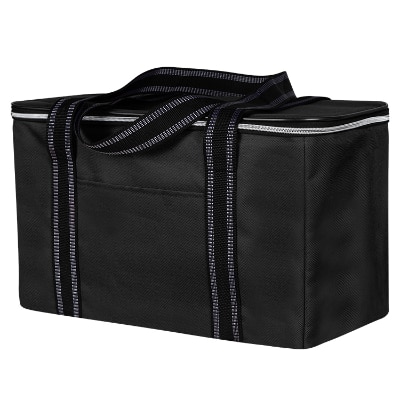 Blank black polyester with PEVA lining utility cooler bag.