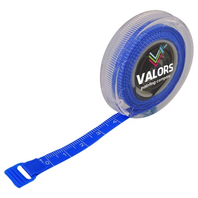 Plastic blue transparent retractable tape measure with custom full color imprinted.
