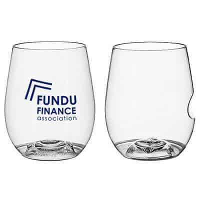 Plastic clear wine glass with custom imprint in 12 ounces.
