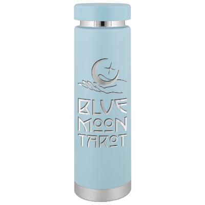 Stainless matte pacific blue bottle with custom engraved imprint in 16.9 oz.