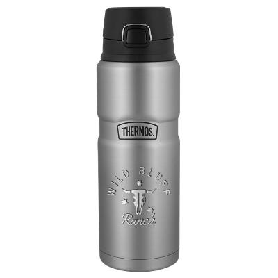 Matte steel stainless bottle with engraved logo.