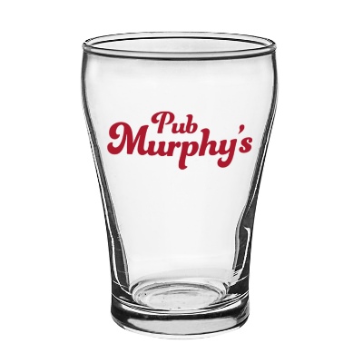 Clear beer glass with custom logo.