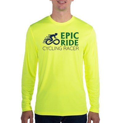 Full color logo on safety green long sleeve tee.