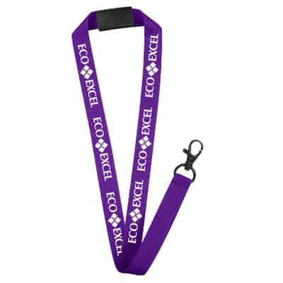 3/4 inch purple grosgrain polyester custom lanyard with breakaway and lobster clip.