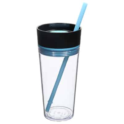 Plastic clear with blue tumbler blank in 16 ounces.
