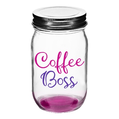 Pink mason jar with full color logo.