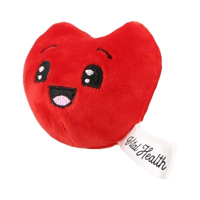 Red plush stress buster with a custom imprint.
