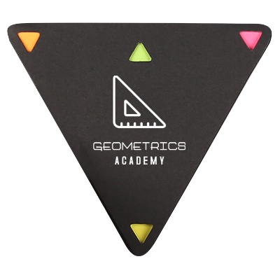 Black and neon triangle sticky notes with custom academy design.