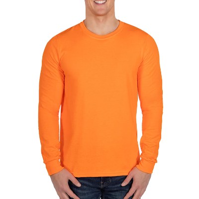 Blank safety orange long sleeve t-shirt.
