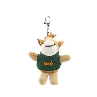 Plush and cotton forest green wild bunch key tag horse with imprinting.