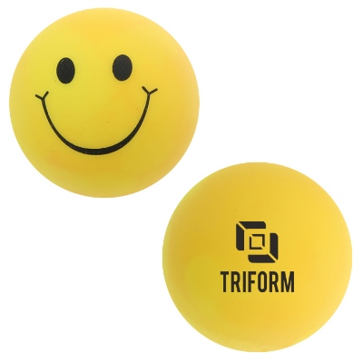 Yellow foam stress ball with a custom logo.