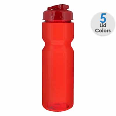 Plastic translcuent clear water bottle blank with flip top lid in 28 ounces.