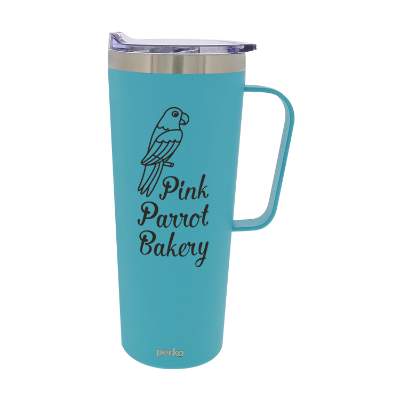 Light Blue tumbler with personalized imprint.