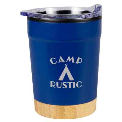 Stainless blue tumbler with engraved logo