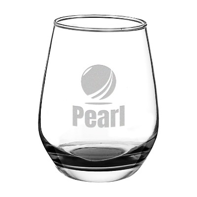 Black wine glass with engraved logo.