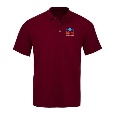 Bordeaux polo with full color imprint.