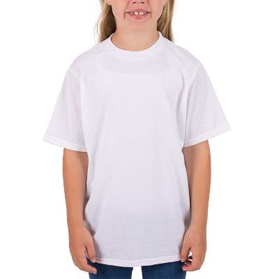White blank youth custom imprinted short sleeve shirt.