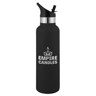 Black stainless bottle with engraved logo.