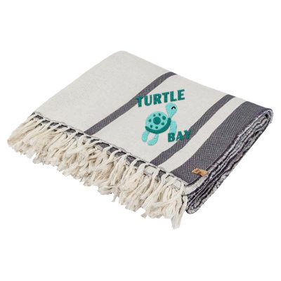Branded gray embroidered organic throw blanket