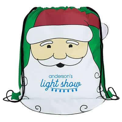 Polyester Santa drawstring bag with printed logo.