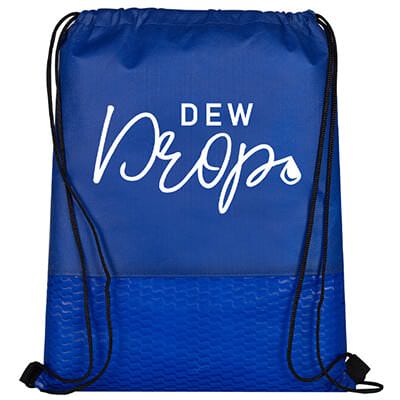 Non-woven polypropylene royal blue drawstring wave bag with logo.