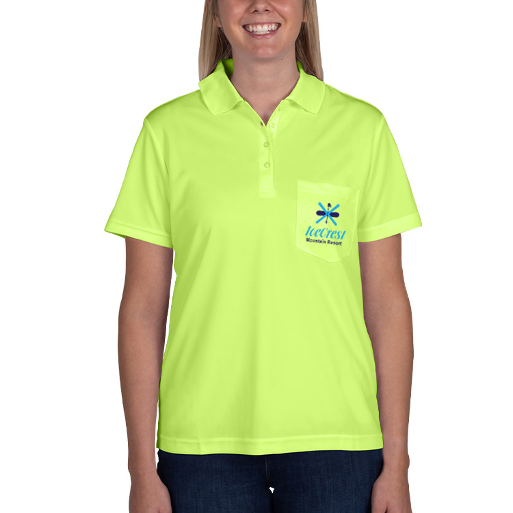 Personalized full color safety yellow performance polo with pocket