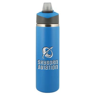 Matte aqua stainless bottle with engraved logo.