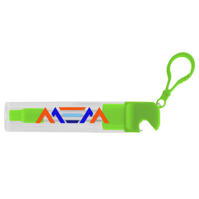 Lime green straw with bottle opener and custom full color logo.