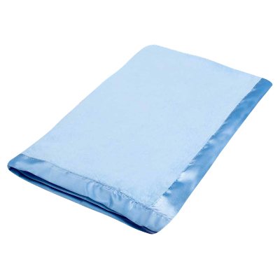 Blank plush with satin edged baby blanket light blue.