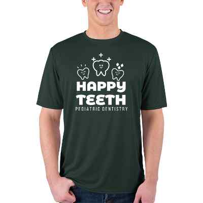 Personalized dark green performance t-shirt with logo.