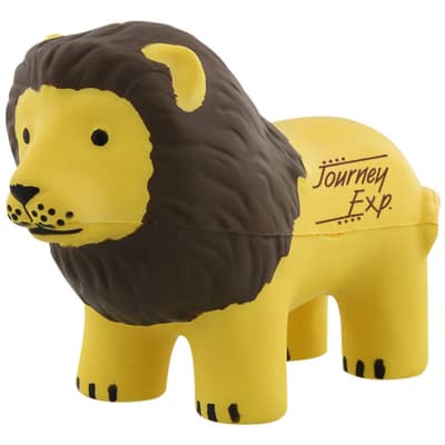 Foam savanna lion stress reliever printed with brand.