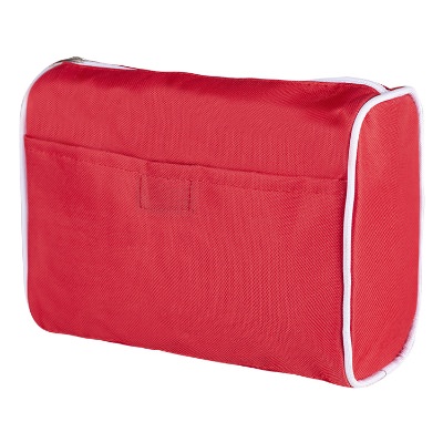 Polyester canvas red cosmetic bag blank.