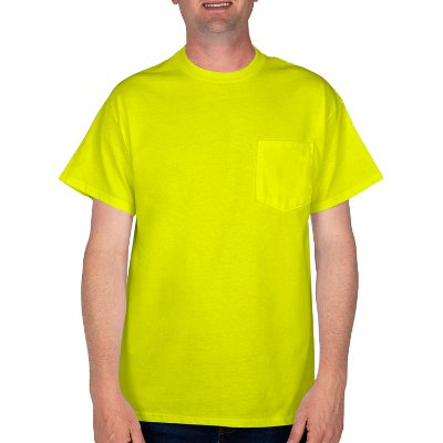 Blank safety green unisex pocket t-shirt.