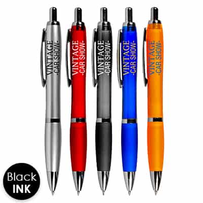 Colorful plastic pens with custom logo.