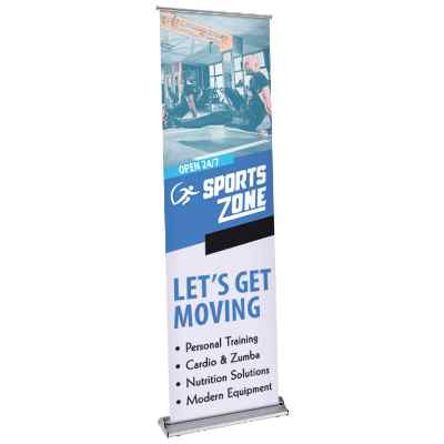 24 inch custom vinyl ultra banner stand with aluminum base.