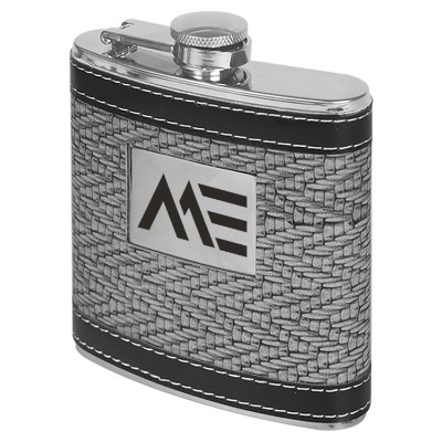 Gray and black flask with custom imprint in 6 ounces.