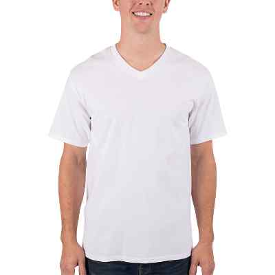Blank white cotton v-neck t-shirt.